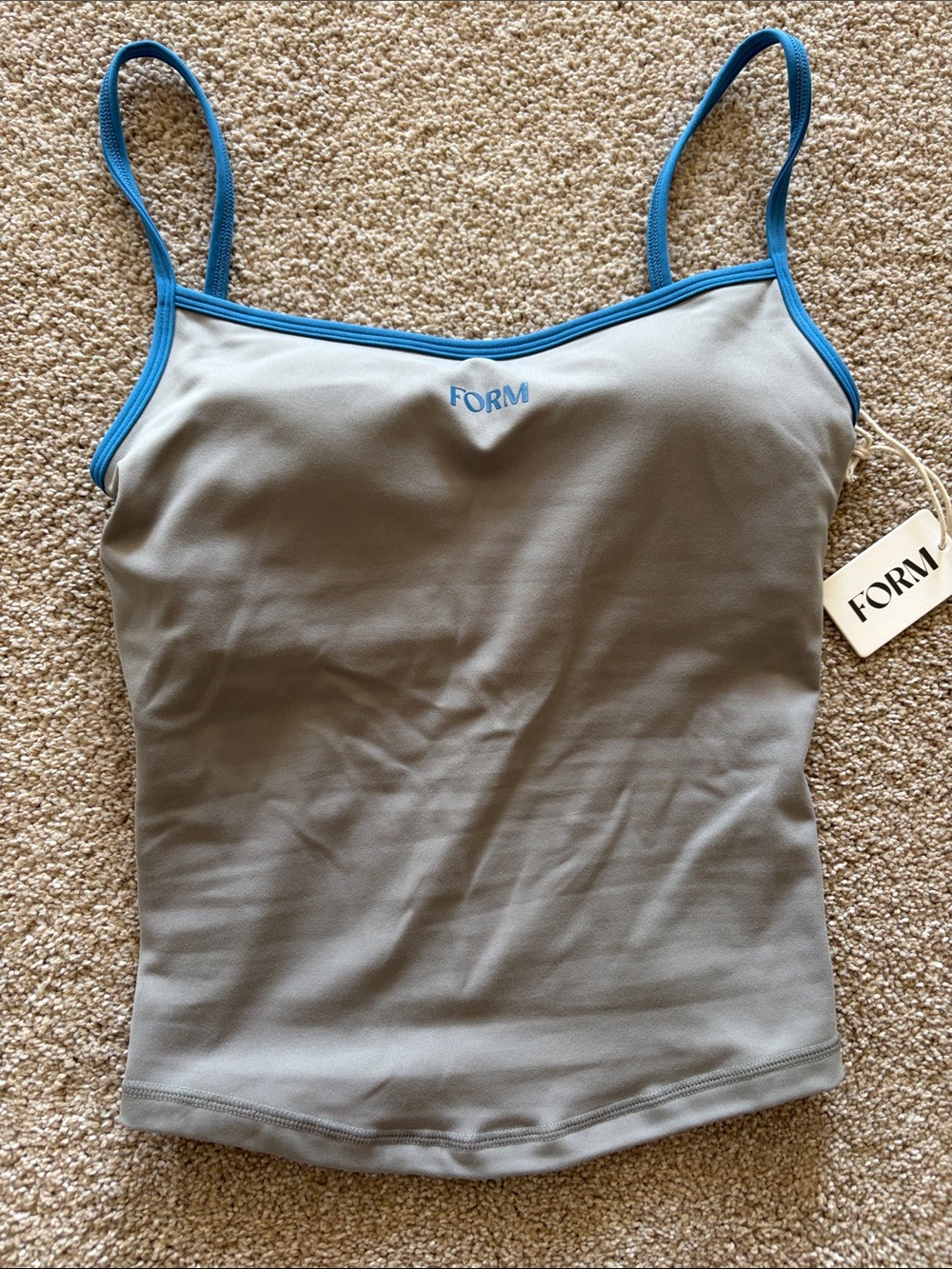 Gray Tank Top with Blue Trim - built in support